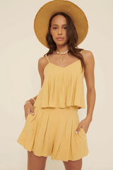 Woven Sweetheart Neck Pleated Flounce Cami Top