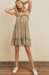 Floral Babydoll Ruffled Trim Mini Dress